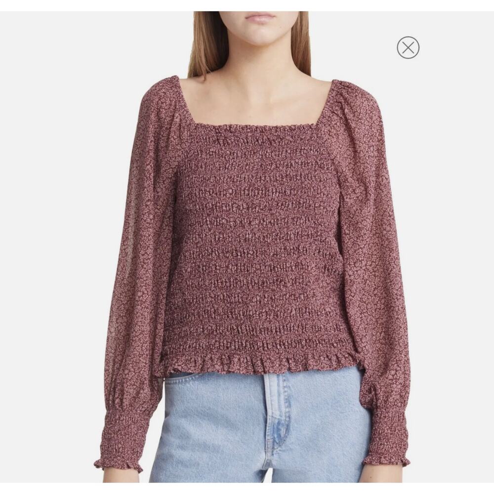 Madewell Smocked Peasant Blouse Burgundy Boho Romantic Cottagecore L - Picture 3 of 8